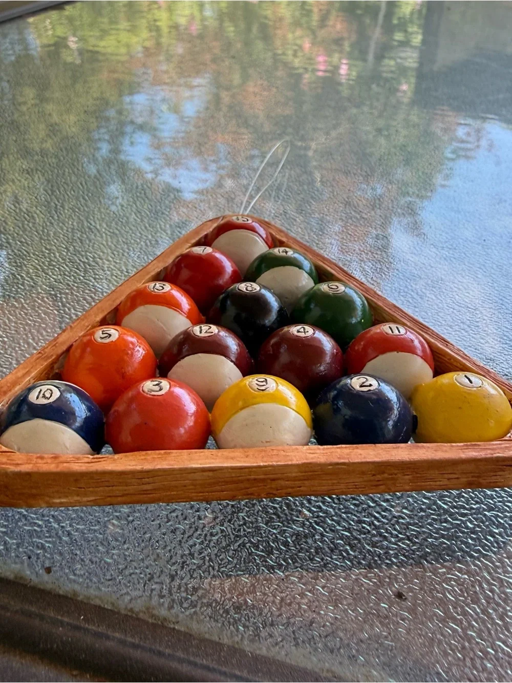 Billiards Pool Ball Rack Christmas Ornament 15 Balls Game Room 4” Novelty